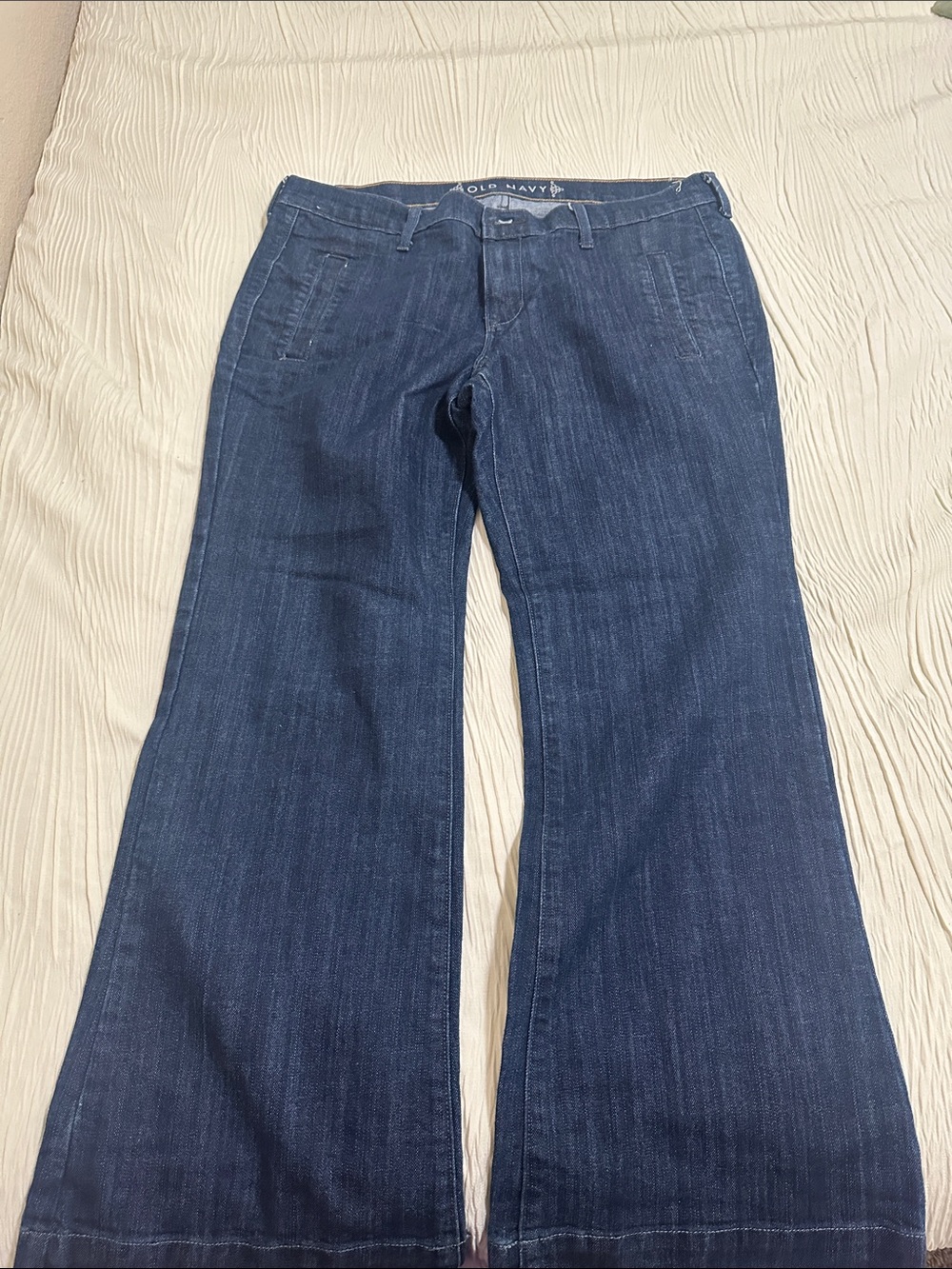 Old Navy Women's Dark Wash Flare Jeans - Navy Blue